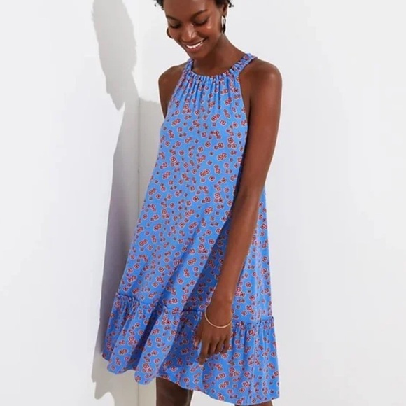 LOFT Blue and Red Floral Midi Dress - Picture 2 of 3